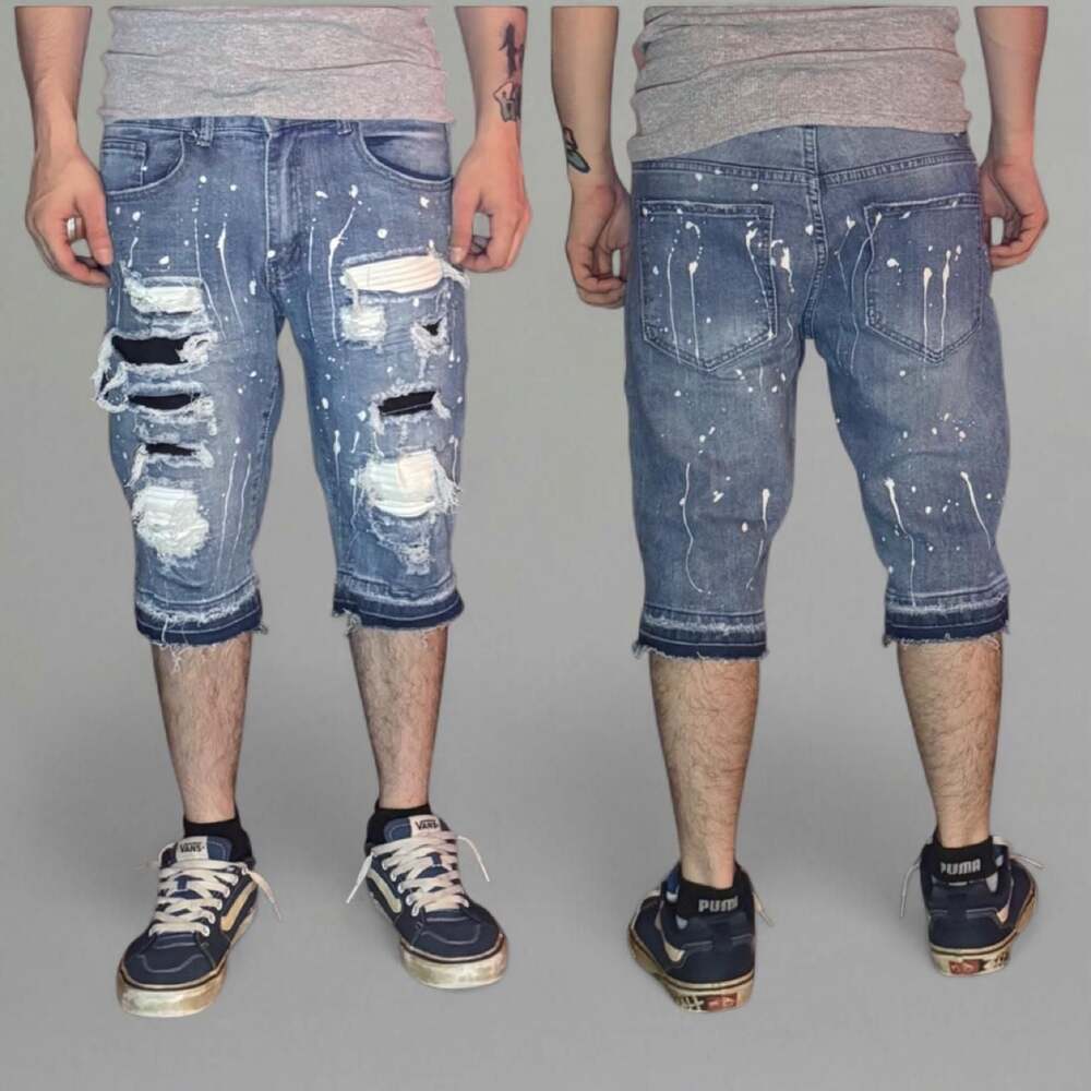 Waimea Distressed Paint Splatter Denim Shorts Size 30